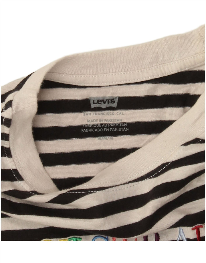 LEVI'S Top grafico da donna a maniche lunghe UK 14 medio nero a righe