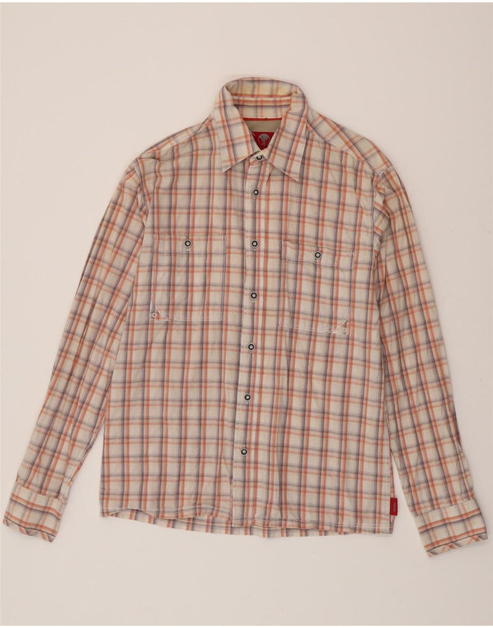 FAT FACE Camicia in flanella da uomo in cotone a quadri bianco sporco
