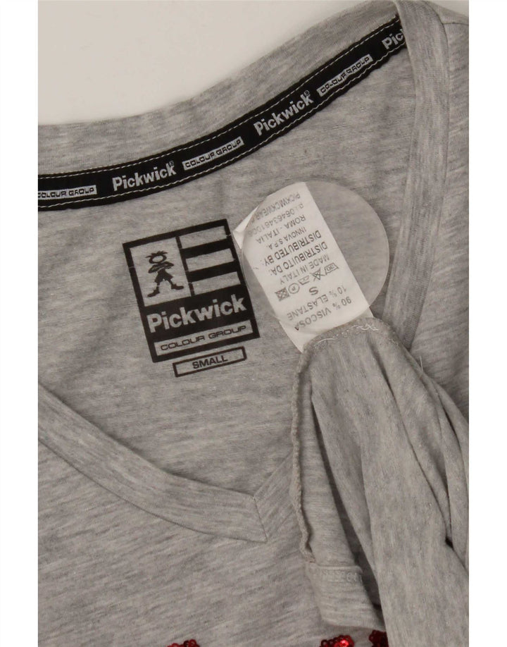 Pickwick Top grafico da donna a maniche lunghe UK 8 piccolo in viscosa chiazzata grigia