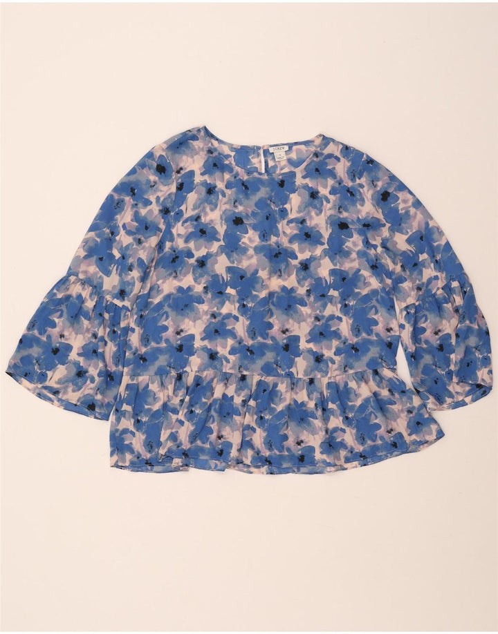 J. CREW Camicetta da donna con maniche a 3/4 Top UK 14 Poliestere floreale blu medio