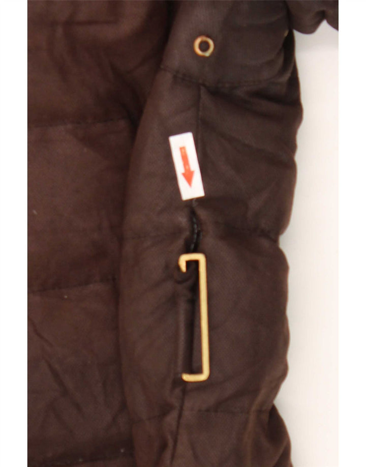 Giacca imbottita con cappuccio da donna Zara UK 14 grande marrone poliestere