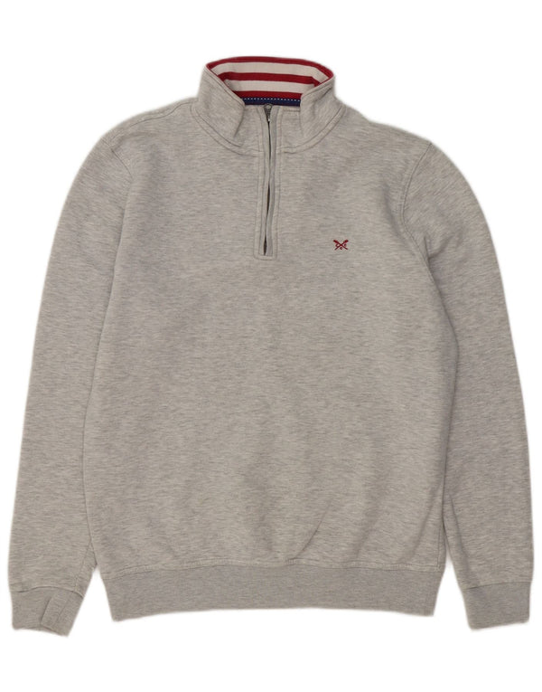 Crew Clothing Felpa con collo con zip da uomo Maglione grande cotone chiazzato grigio