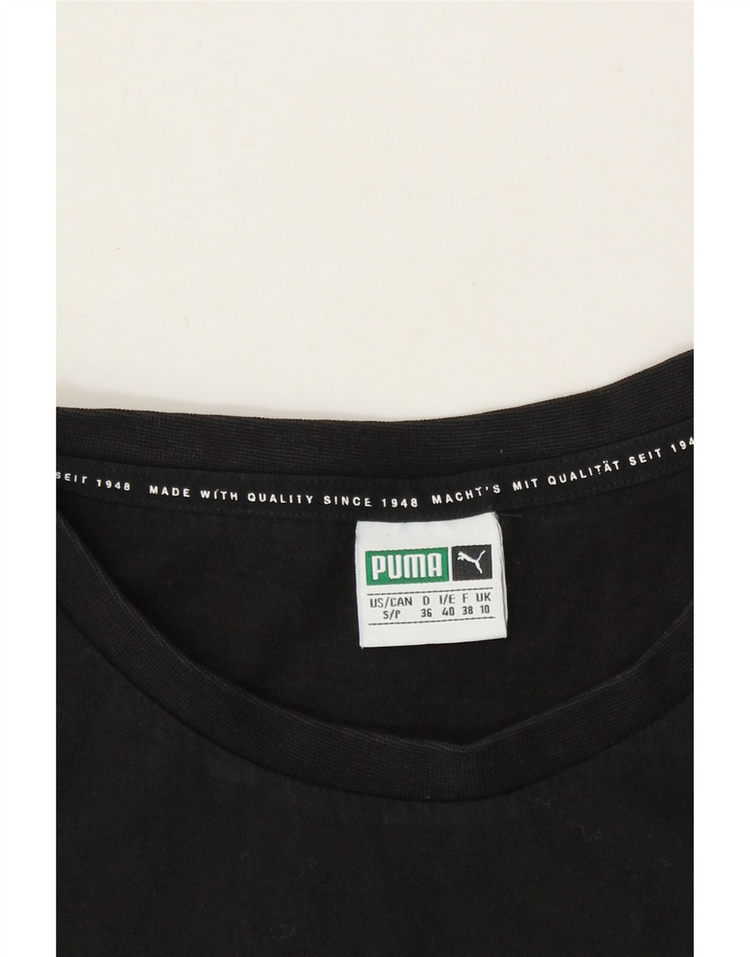 PUMA Womens Graphic T-Shirt Top UK 10 Small Black Vintage Puma and Second-Hand Puma from Messina Hembry 