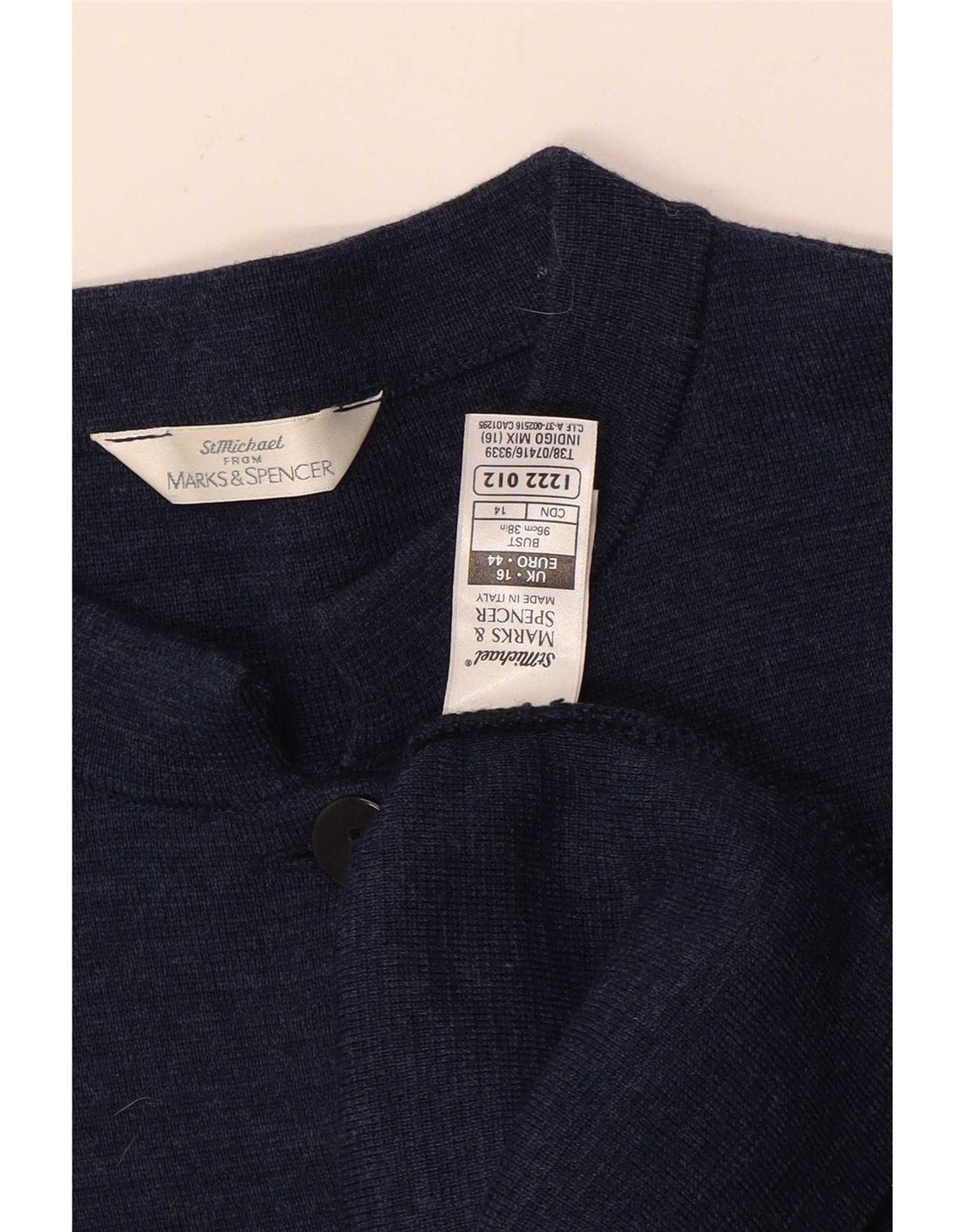 Maglione cardigan lungo da donna Marks & Spencer UK 16 grande lana blu navy