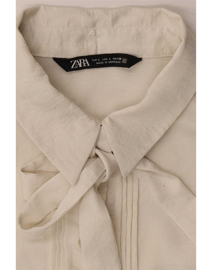 Zara camicia camicetta da donna UK 16 grande bianco poliestere