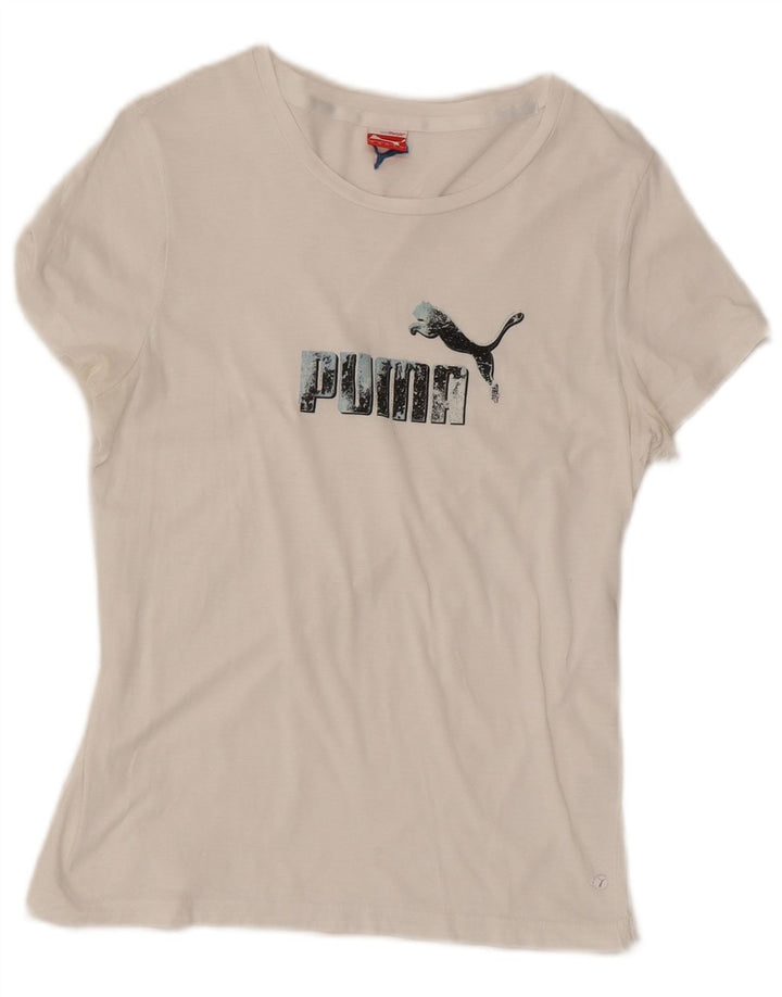 T-shirt grafica da donna Puma UK 14 grande bianca