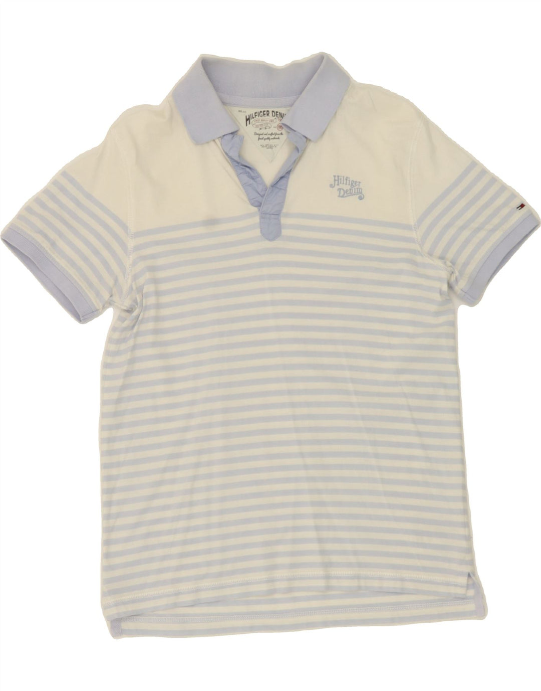 TOMMY HILFIGER Mens Polo Shirt Medium Blue Striped Cotton Vintage Tommy Hilfiger and Second-Hand Tommy Hilfiger from Messina Hembry 