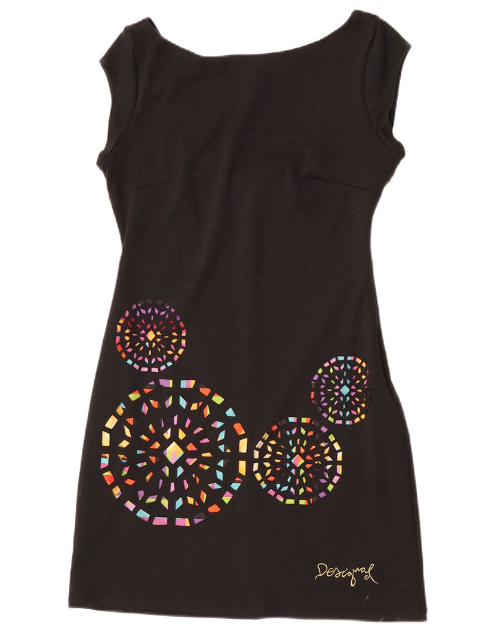 Desigual Abito a trapezio grafico da donna UK 14 Grande Nero geometrico
