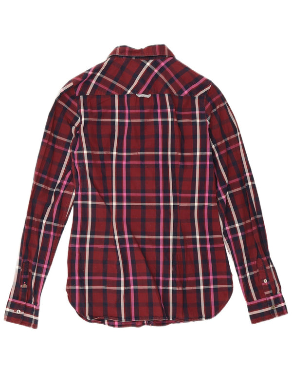 Camicia aderente da donna Tommy Hilfiger US 4 piccolo cotone a quadri bordeaux