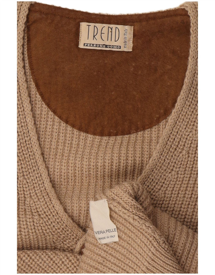 Maglione cardigan senza maniche da uomo Ferrone grande in lana beige