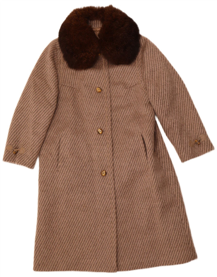 PELLICCERIA Cappotto da donna UK 14 Lana nuova a righe beige grande