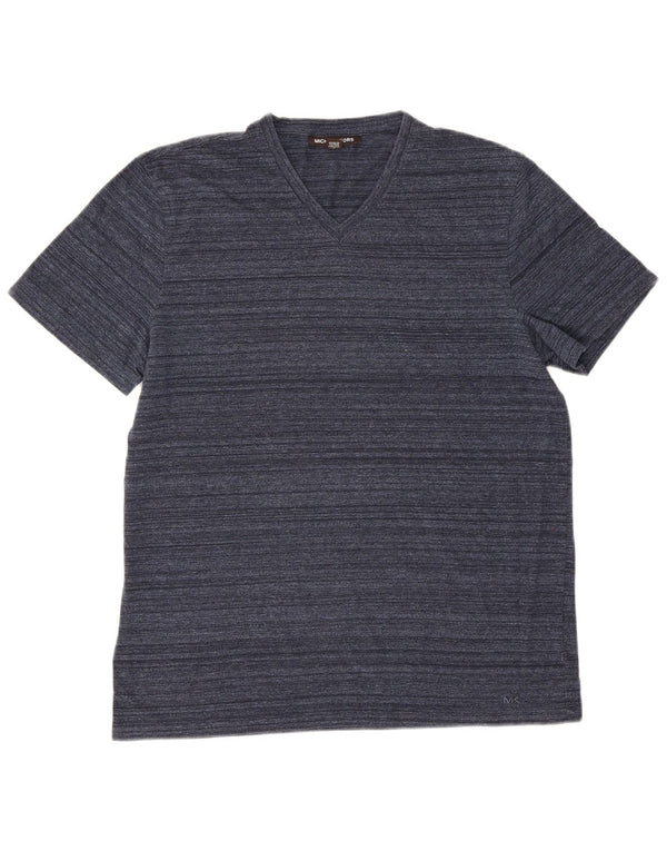 Michael Kors Mens T-Shirt Top Large Navy Blue Pinstripe Cotton