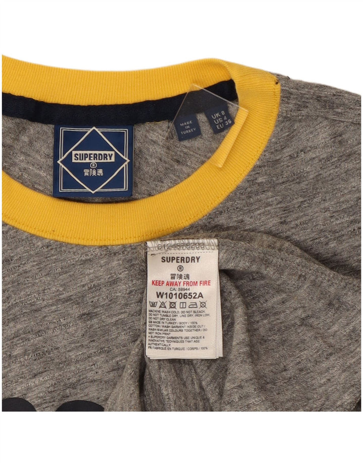 T-shirt grafica da donna SUPERDRY Top UK 8 piccolo cotone chiazzato grigio