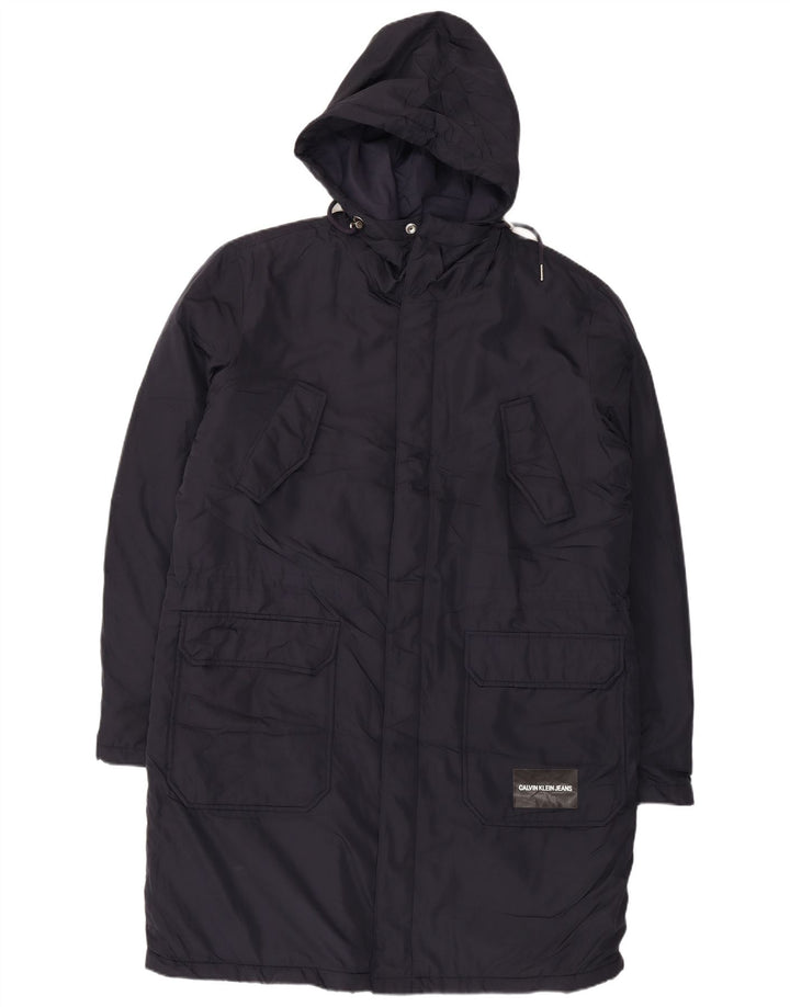 Cappotto imbottito con cappuccio da uomo Calvin Klein Jeans UK 40 grande poliestere blu navy