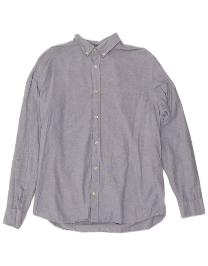 Camicia da uomo Jack & Jones grande in cotone screziato blu