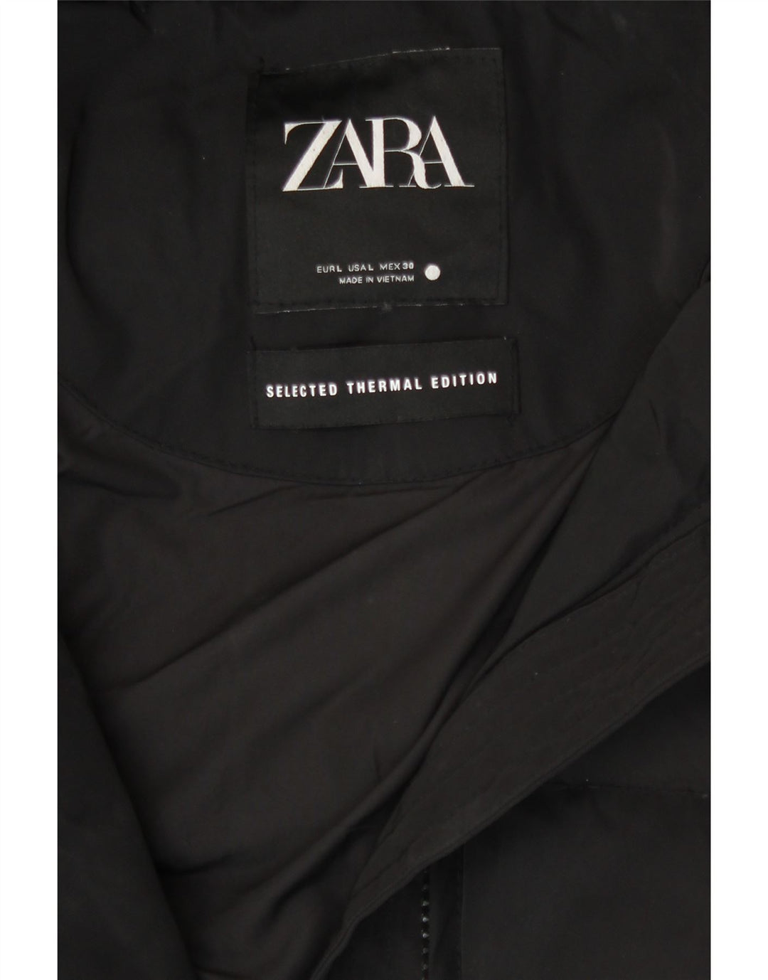 Zara Womens Hooded Padded Jacket UK 14 Large Black Polyester