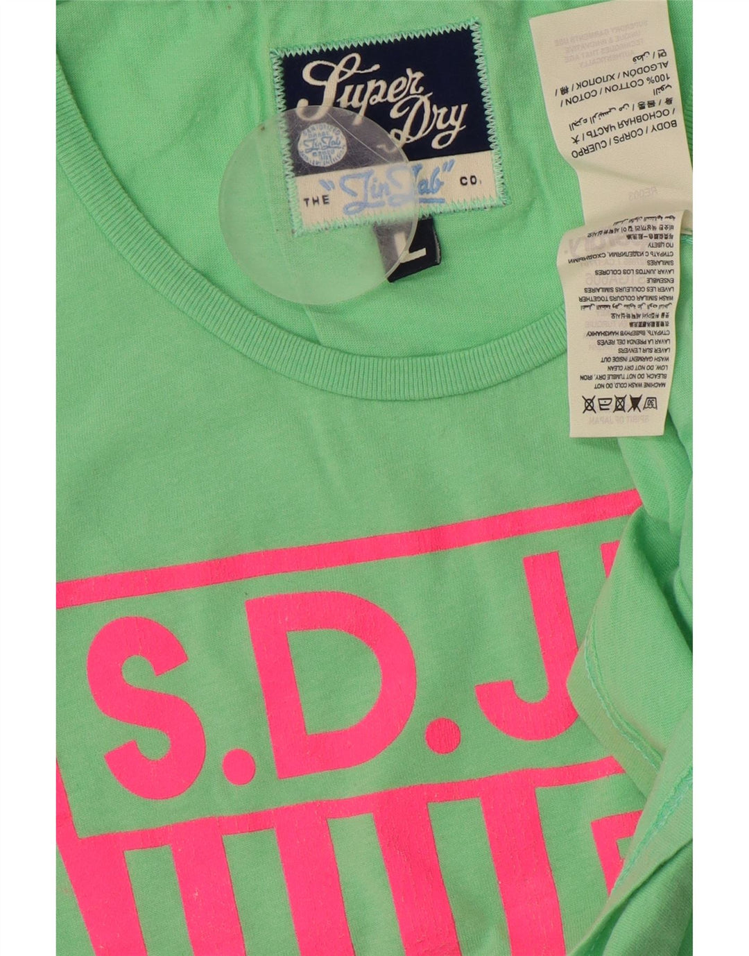 T-shirt grafica da donna SUPERDRY Top UK 14 grande cotone verde