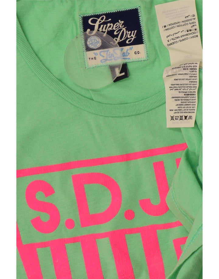 T-shirt grafica da donna SUPERDRY Top UK 14 grande cotone verde