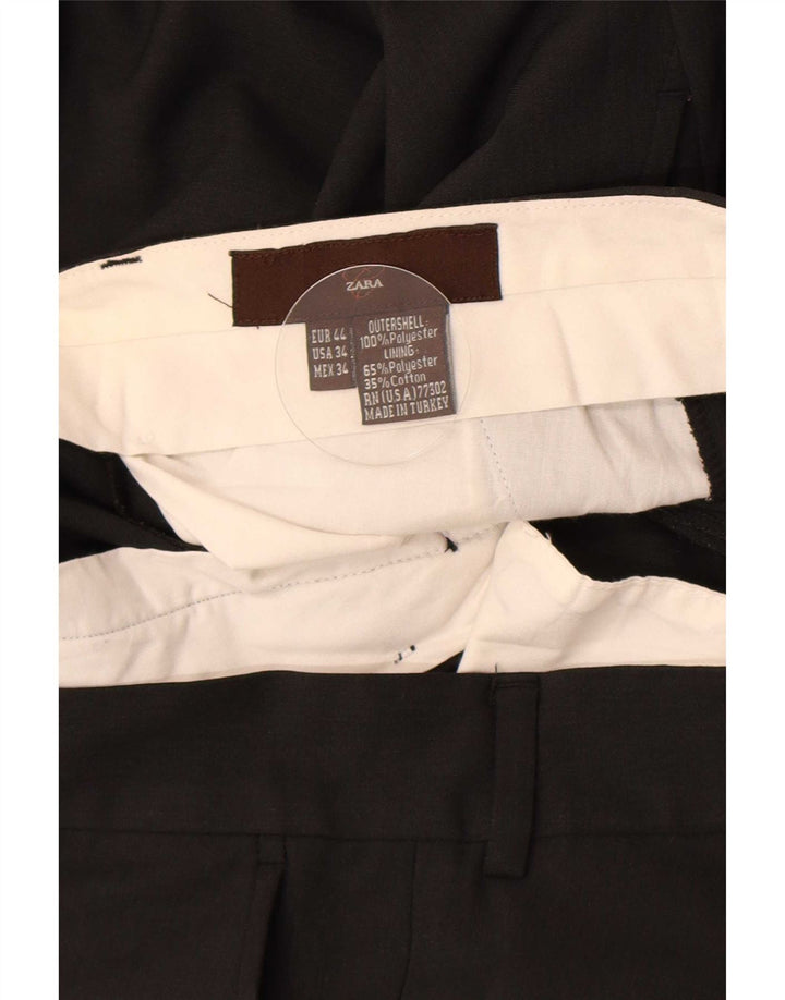 Pantaloni da abito dritti da uomo Zara EU 44 Large W34 L27 Poliestere nero