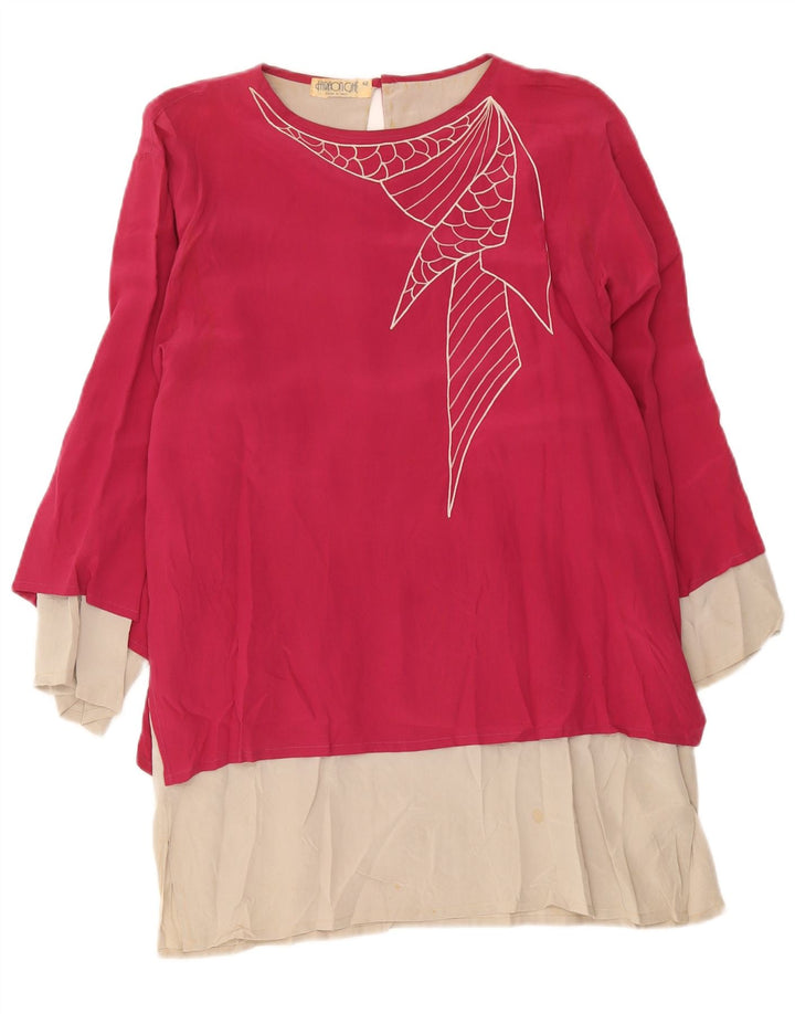 Abito tunica a maniche lunghe da donna vintage IT 42 Colorblock rosa medio