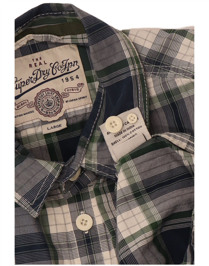 Camicia da uomo SUPERDRY grande cotone a quadri blu navy