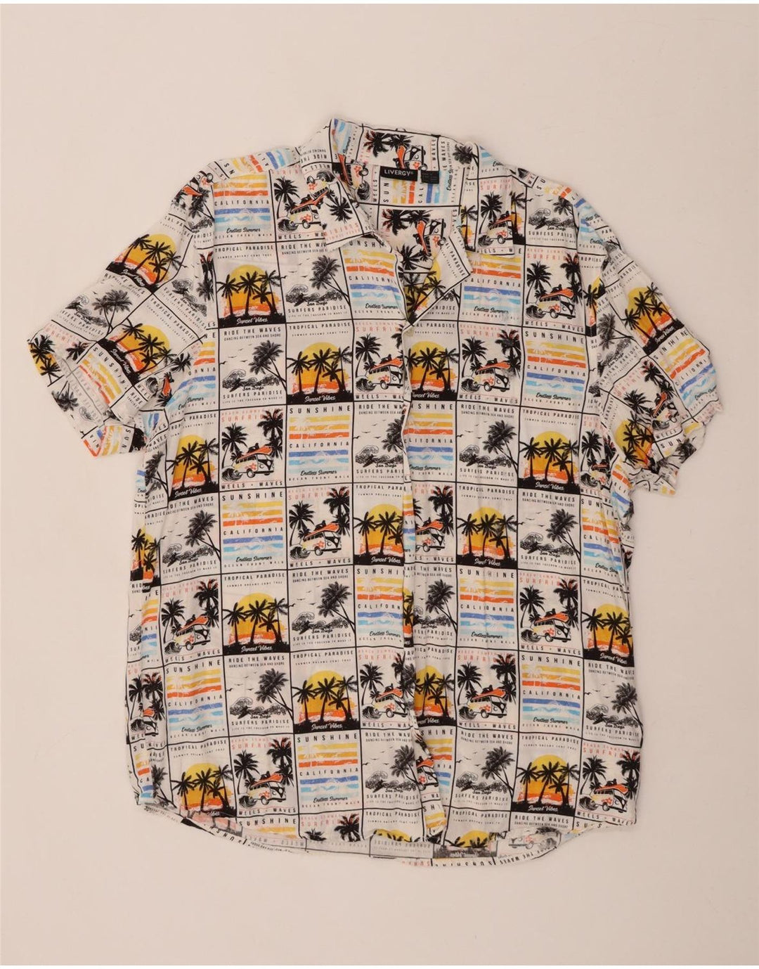 Camicia da uomo a maniche corte LIVERGY taglia 43/44 XL hawaiana in viscosa bianca