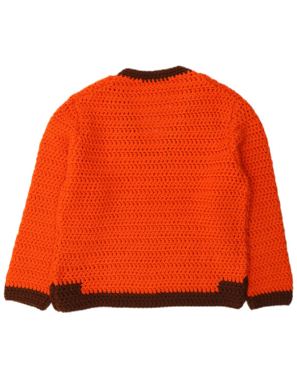 Maglione vintage da donna con scollo a V UK 12 Blocco colore arancione medio