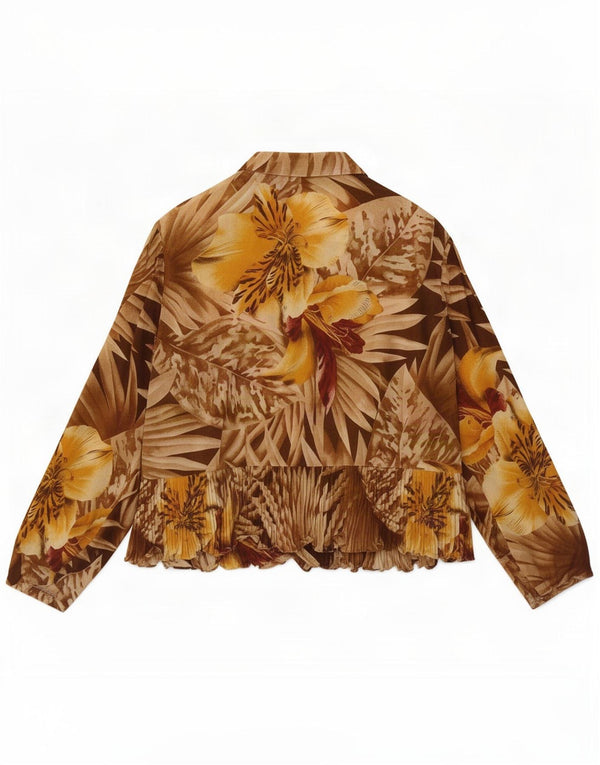 Giacca blazer vintage da donna a 5 bottoni UK 16 grande marrone floreale