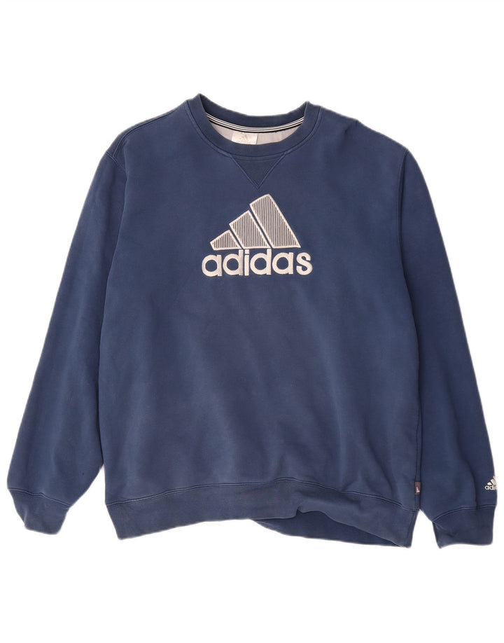 Felpa grafica da uomo Adidas Maglione grande in cotone blu navy