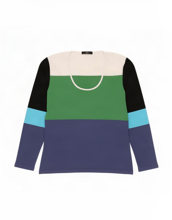 Fay Top da donna a maniche lunghe UK 14 Large in viscosa colorblock multicolore