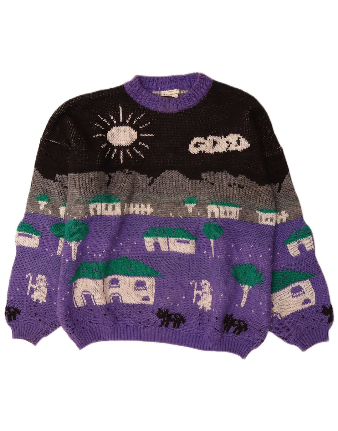 Maglione maglione girocollo da donna ALTA MODA UK 16 Large Purple Colourblock