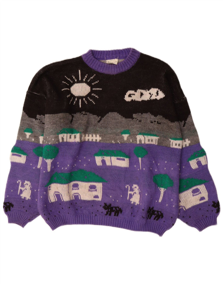 Maglione maglione girocollo da donna ALTA MODA UK 16 Large Purple Colourblock