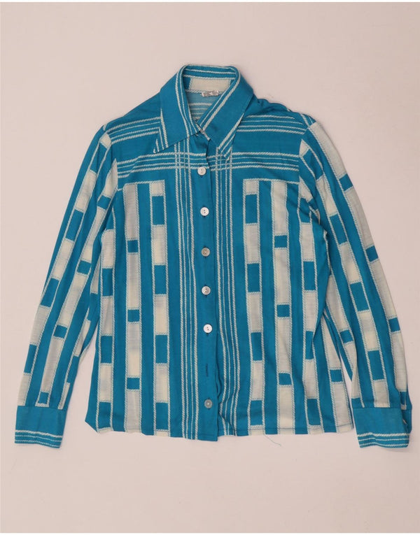 Camicetta vintage da donna UK 14 Poliacrilico geometrico blu medio