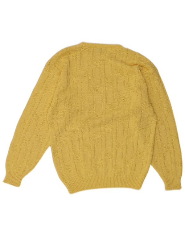 Maglione maglione girocollo da donna Stefanel UK 10 piccolo giallo geometrico