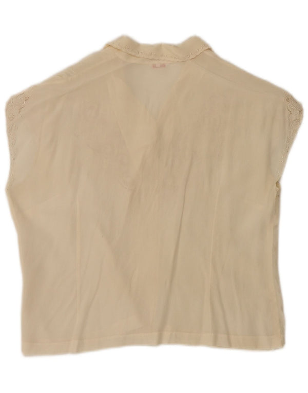 Camicetta camicia senza maniche vintage da donna EU 40 seta floreale bianco sporco medio