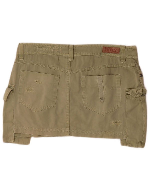 Mini gonna cargo da donna invecchiata Roxy UK 8 piccola W29 cotone kaki