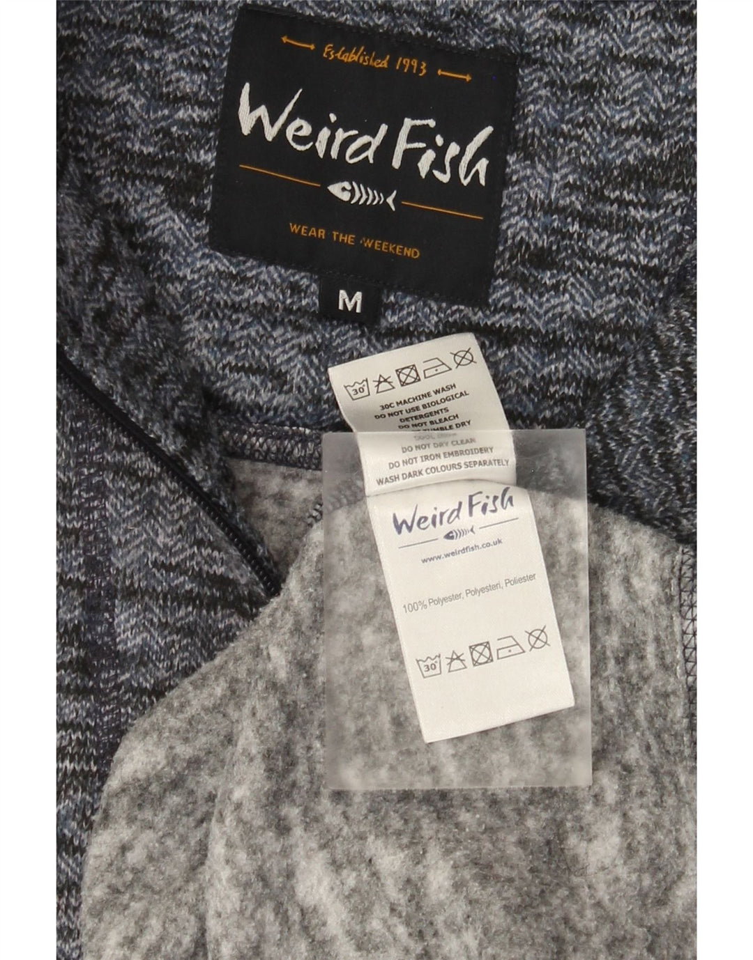 Felpa da uomo con collo con zip Weird Fish, poliestere chiazzato blu medio