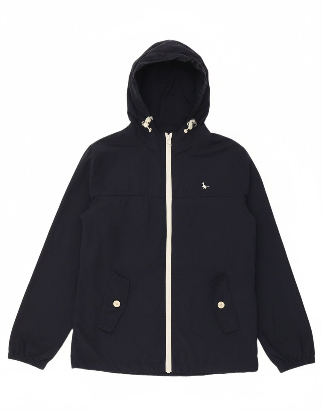JACK WILLS Womens Hooded Rain Jacket UK 10 Small Navy Blue Cotton