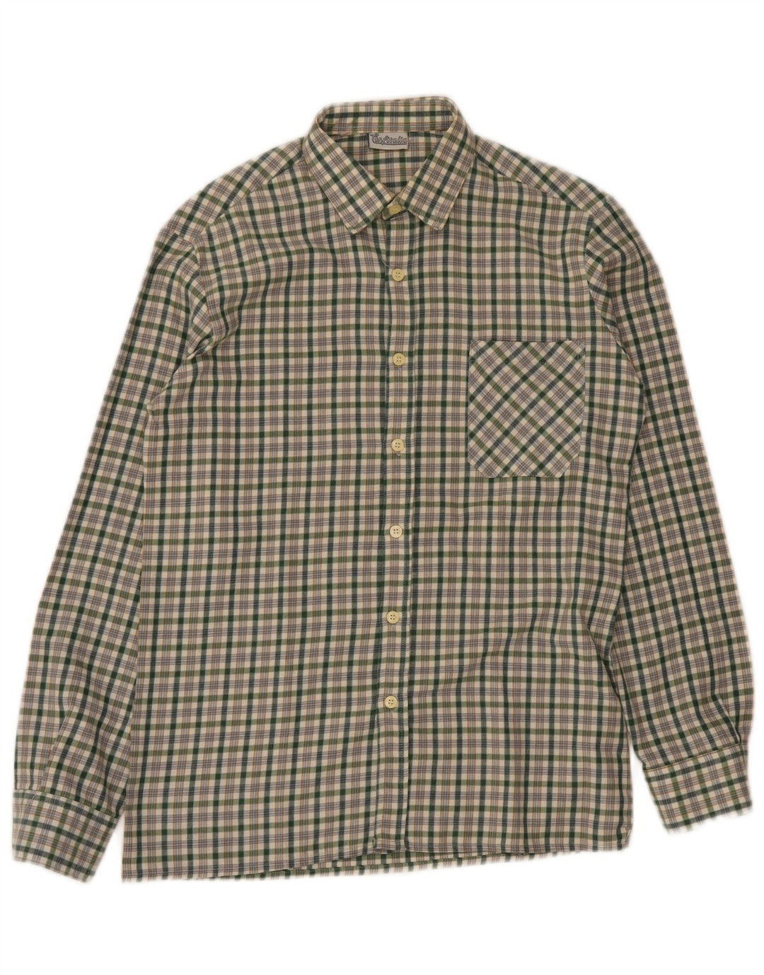 Camicia vintage da uomo in flanella, piccolo poliestere a quadri verdi