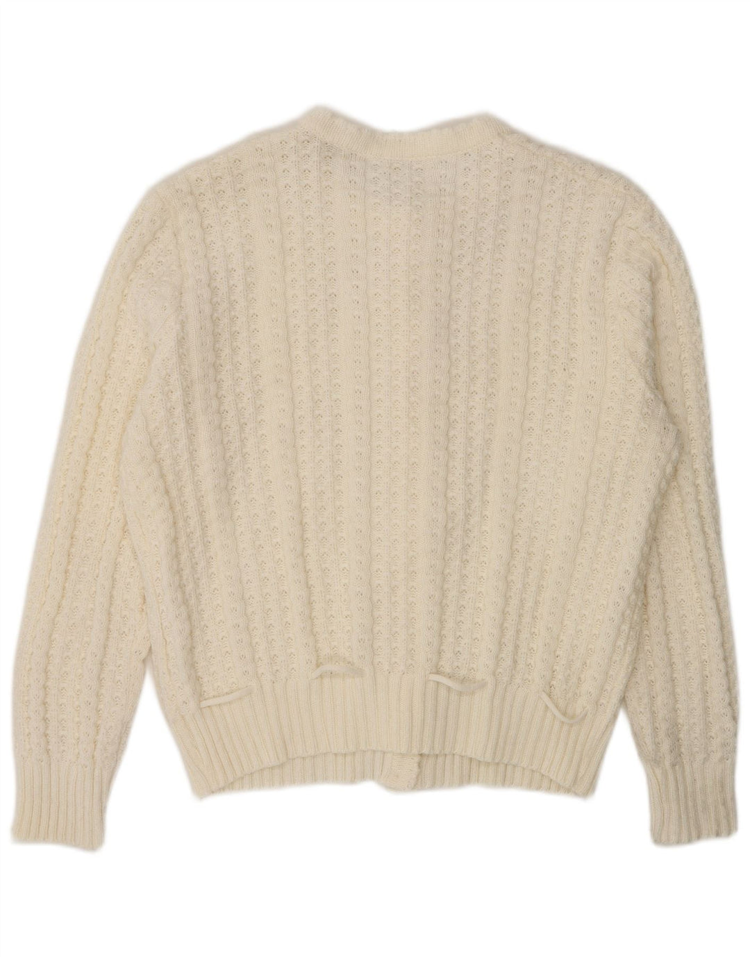 Maglione cardigan da donna vintage UK 16 grande poliacrilico bianco