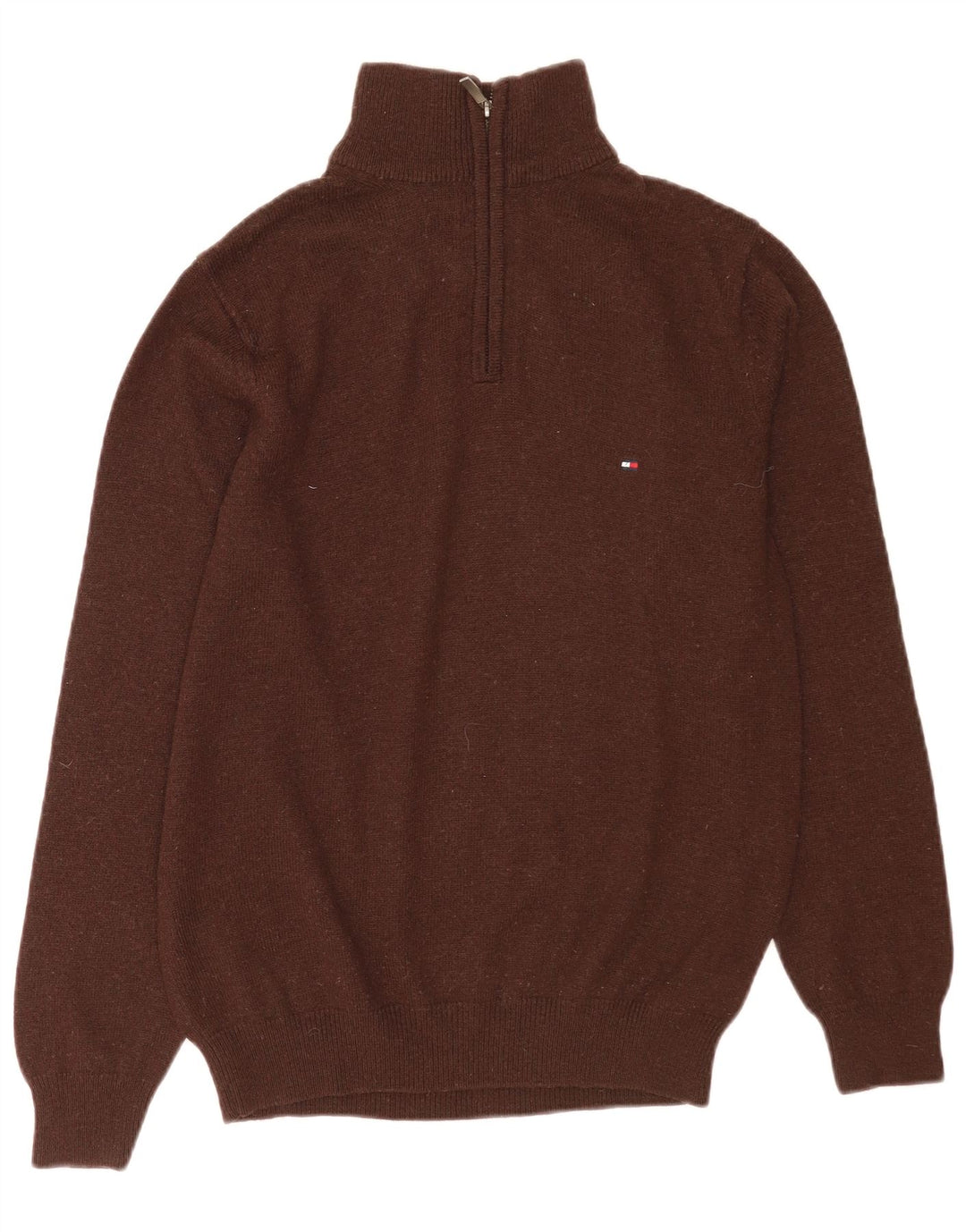 Tommy Hilfiger Maglione da uomo con zip e collo in lana d'agnello marrone piccolo