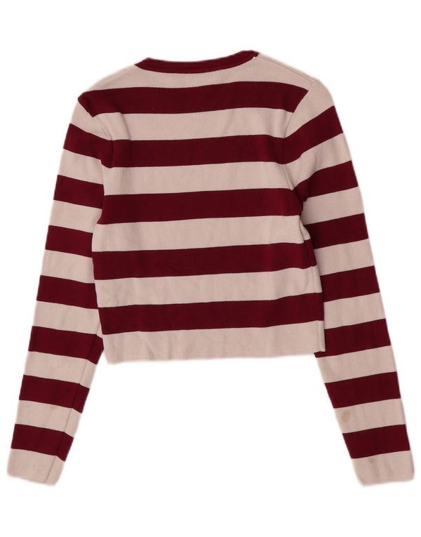 Zara Womens Crop Blouse Top UK 14 Large Burgundy Striped Viscose