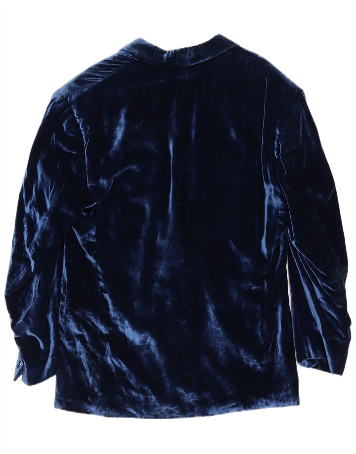 Giacca blazer in velluto a 1 bottone vintage da uomo UK 38 blu navy medio