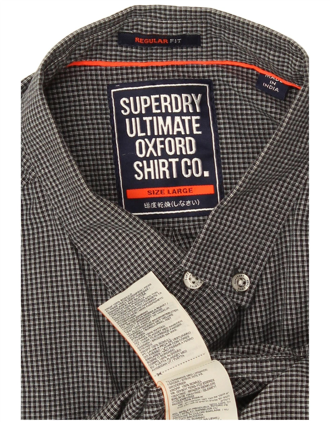 Camicia da uomo Regular Fit Superdry, cotone a quadri grigi grandi