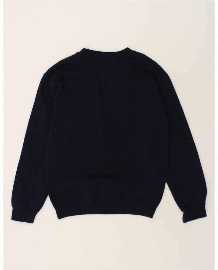VINTAGE Mens Graphic Sweatshirt Jumper Medium Navy Blue Cotton Vintage Vintage and Second-Hand Vintage from Messina Hembry 