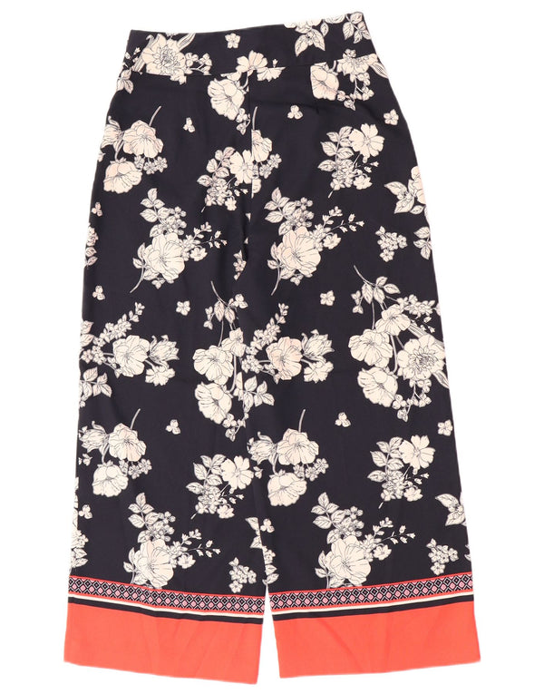 Pantaloni corti da donna a gamba larga Oasis UK 8 piccoli W28 L23 blu navy floreale