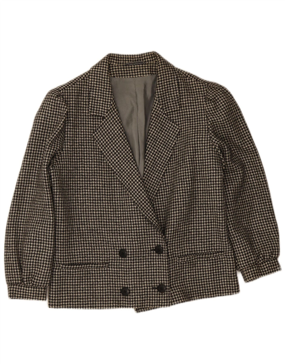 Giacca blazer doppiopetto vintage da donna IT 46 grande pied de poule nero