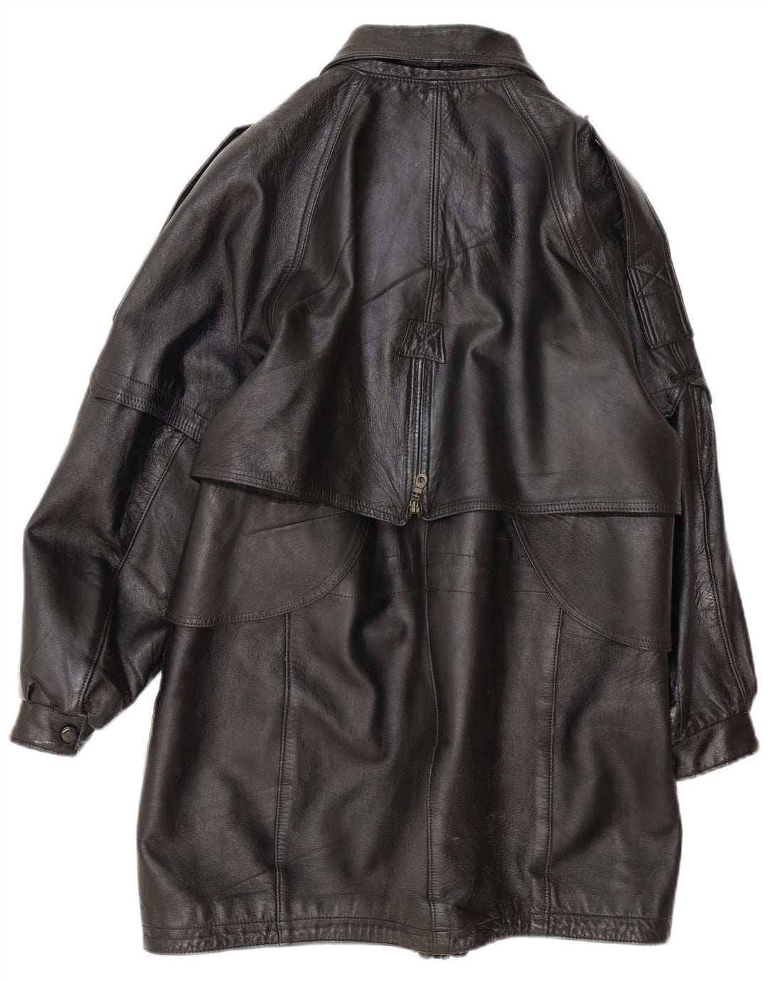Cappotto oversize in pelle vintage da donna UK 16 grande nero