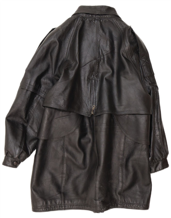 Cappotto oversize in pelle vintage da donna UK 16 grande nero