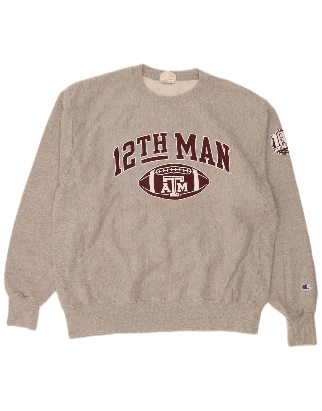 Felpa grafica da uomo Champion, maglione grande, cotone grigio